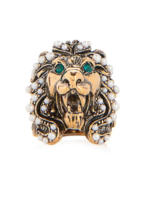 gucci flower ring with glass pearls|female gucci lion ring.